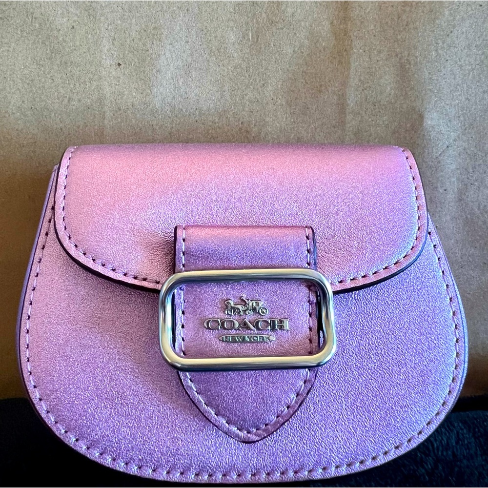 NWT Coach Metallic Pink/Purple Sparkle Suede Mini Bag